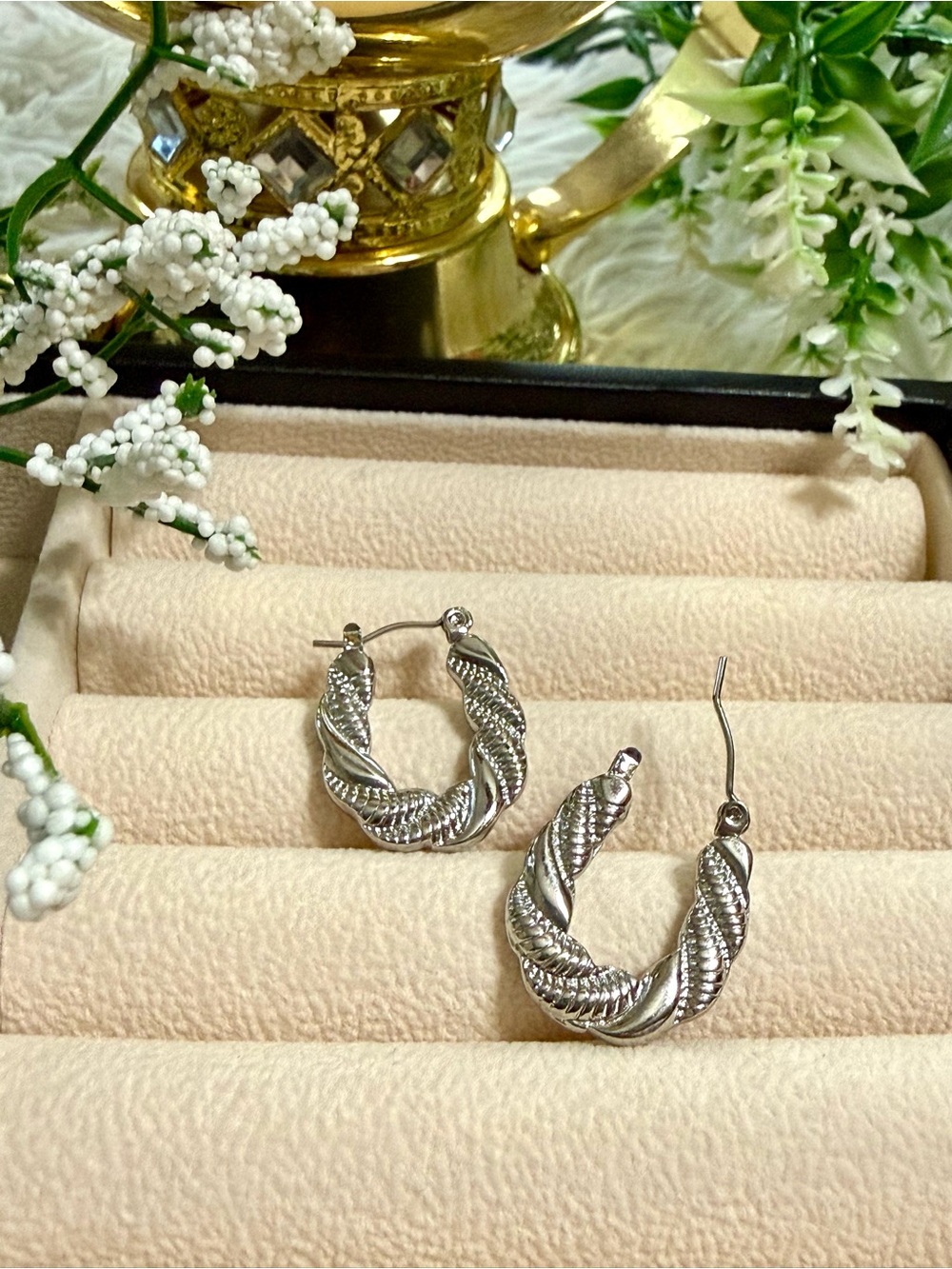 Silver Twisted Rope Hoop Earrings - Women Jewelry